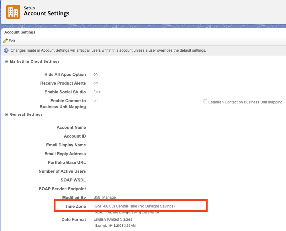 Account Settings Timezone