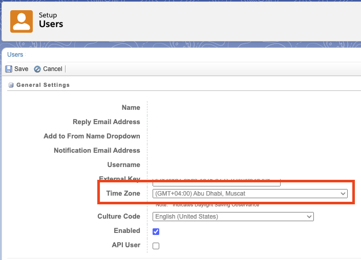 User Settings Timezone